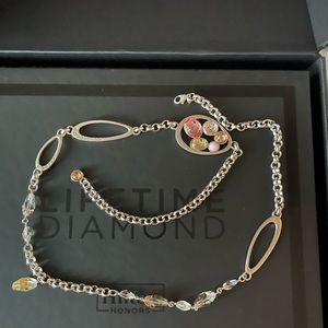 Womens Belt in silver with jewels 36” in total length. Weighs about 99 grams